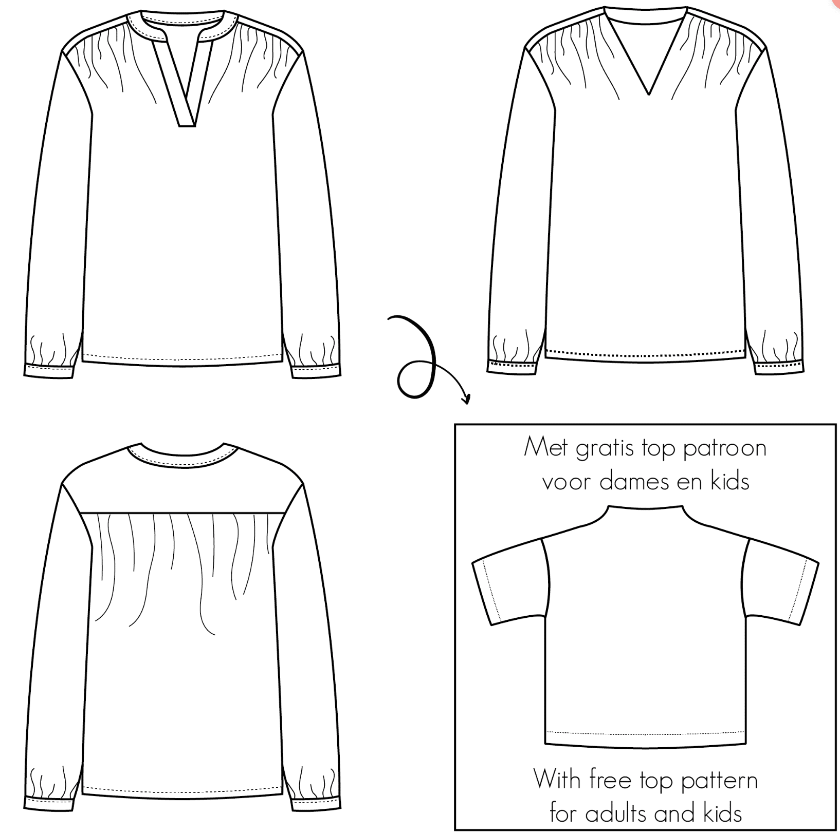 Bel'Etoile - Lucia blouse dames + gratis top voor dames/kids (papieren patroon)