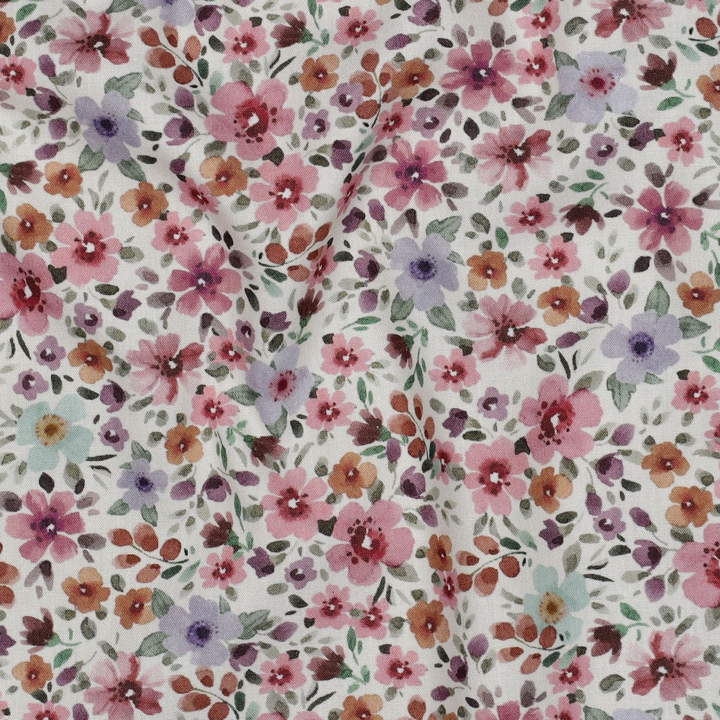 Fine poplin bloemen roze/wit