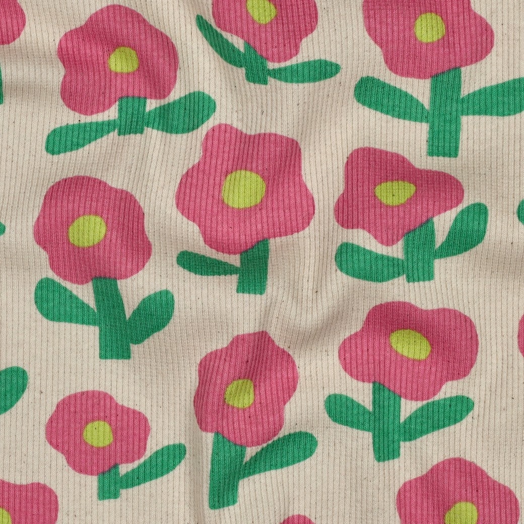 Jennifer Bouron - Rib jersey organic bloemen naturel/roze
