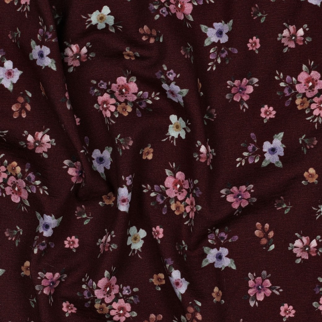 Jersey digitaal bloemen wijnrood