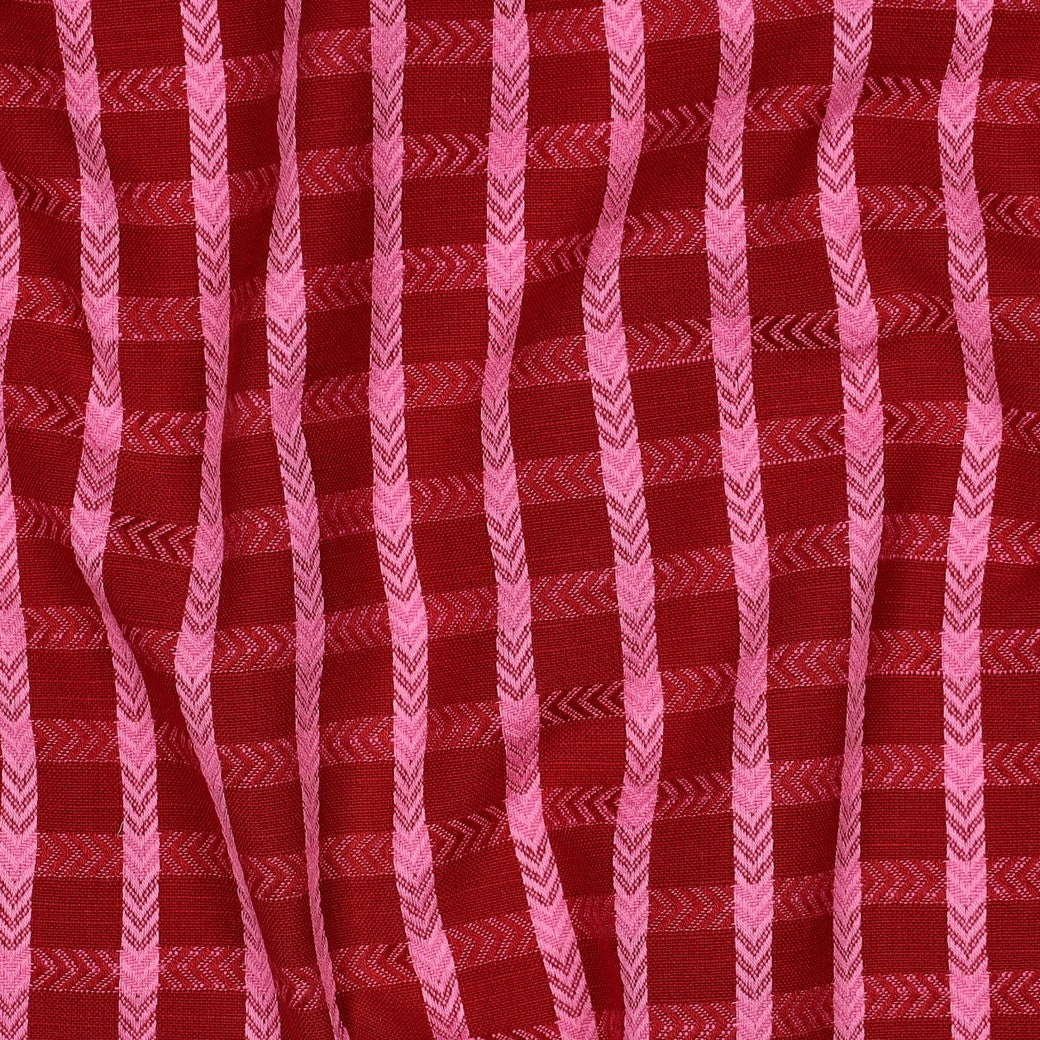Yarn dyed katoen dobby ruiten rood/roze
