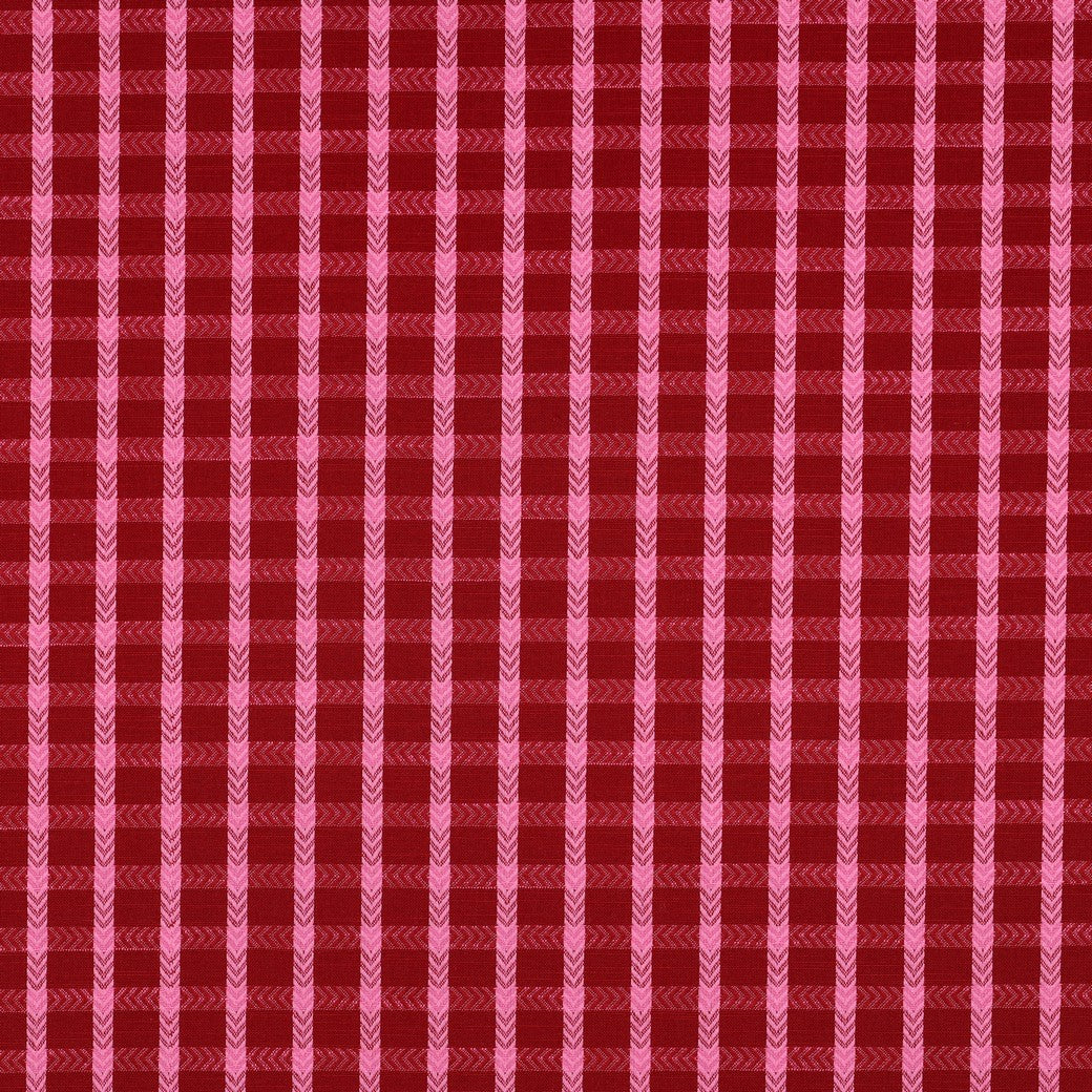 Yarn dyed katoen dobby ruiten rood/roze