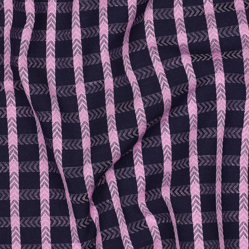 Yarn dyed katoen dobby ruiten navy/roze