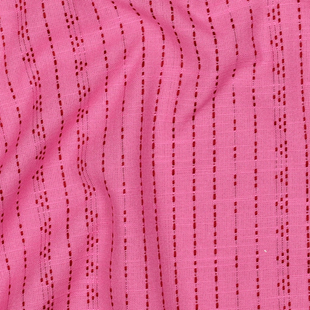 Yarn dyed katoen dobby dots roze/rood