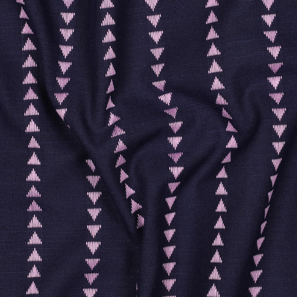 Yarn dyed katoen dobby abstract navy/roze