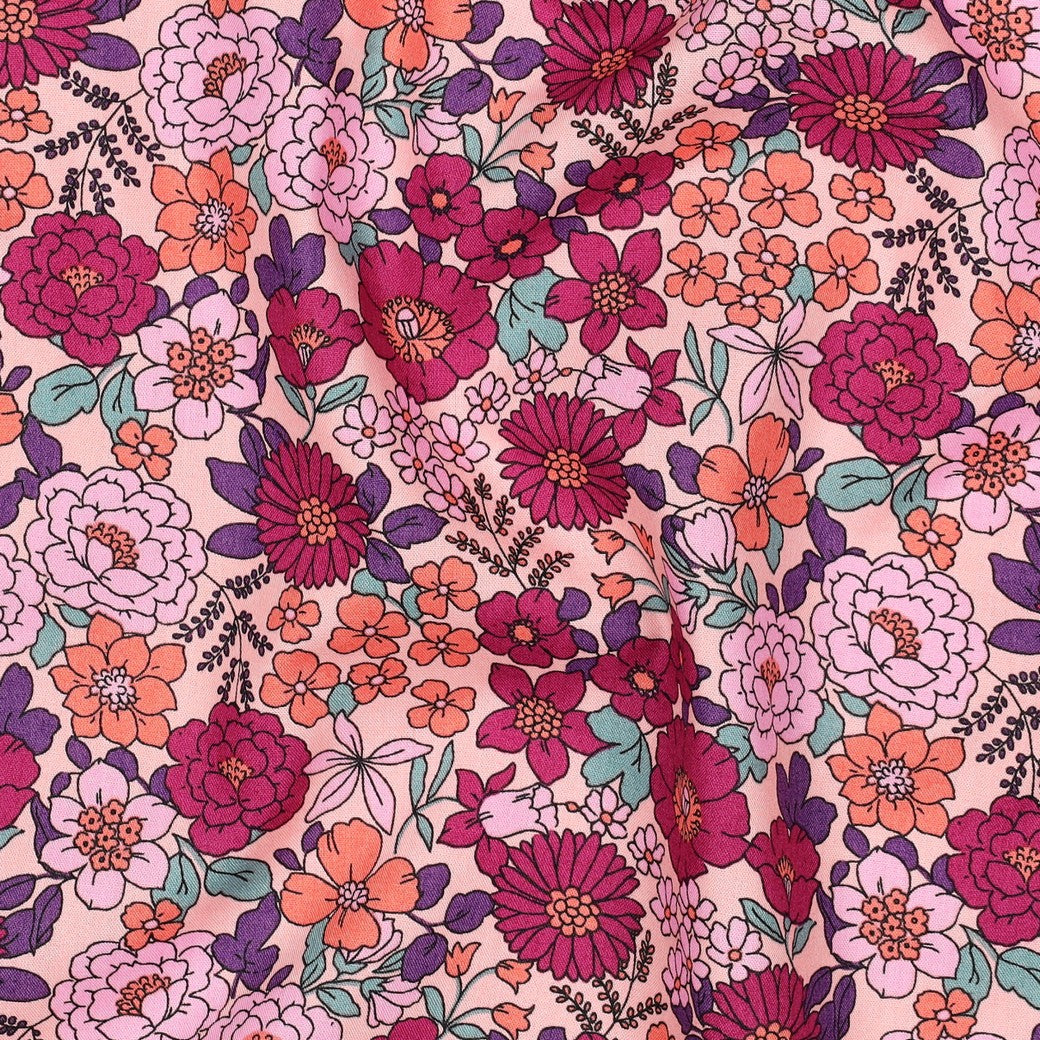 Fine poplin bloemen fuchsia