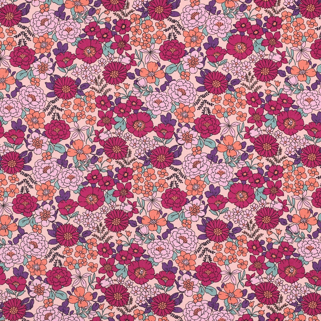 Fine poplin bloemen fuchsia