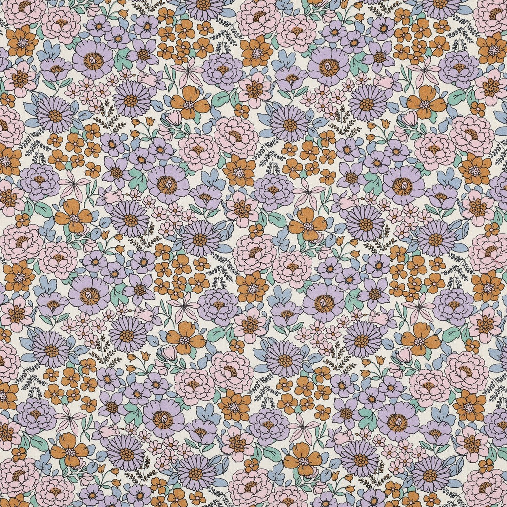 Fine poplin bloemen lila