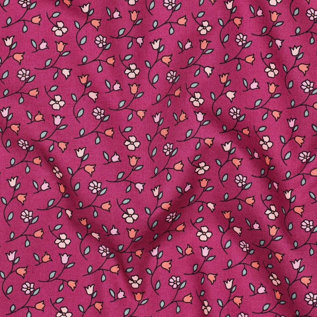 Fine poplin fijne bloemen fuchsia