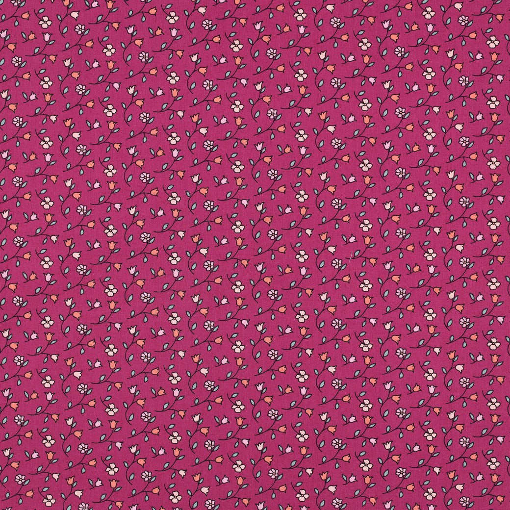 Fine poplin fijne bloemen fuchsia