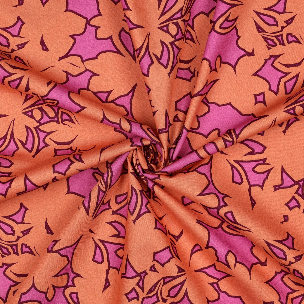 Fine poplin bloemen roze/oranje
