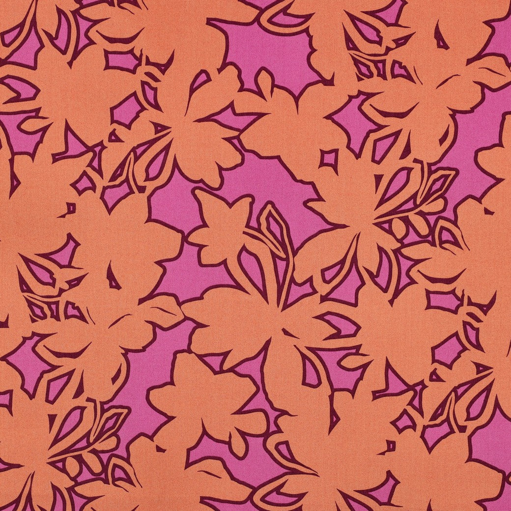 Fine poplin bloemen roze/oranje