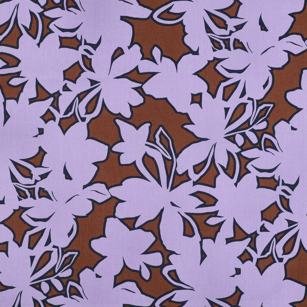 Fine poplin bloemen donkerbruin/lila