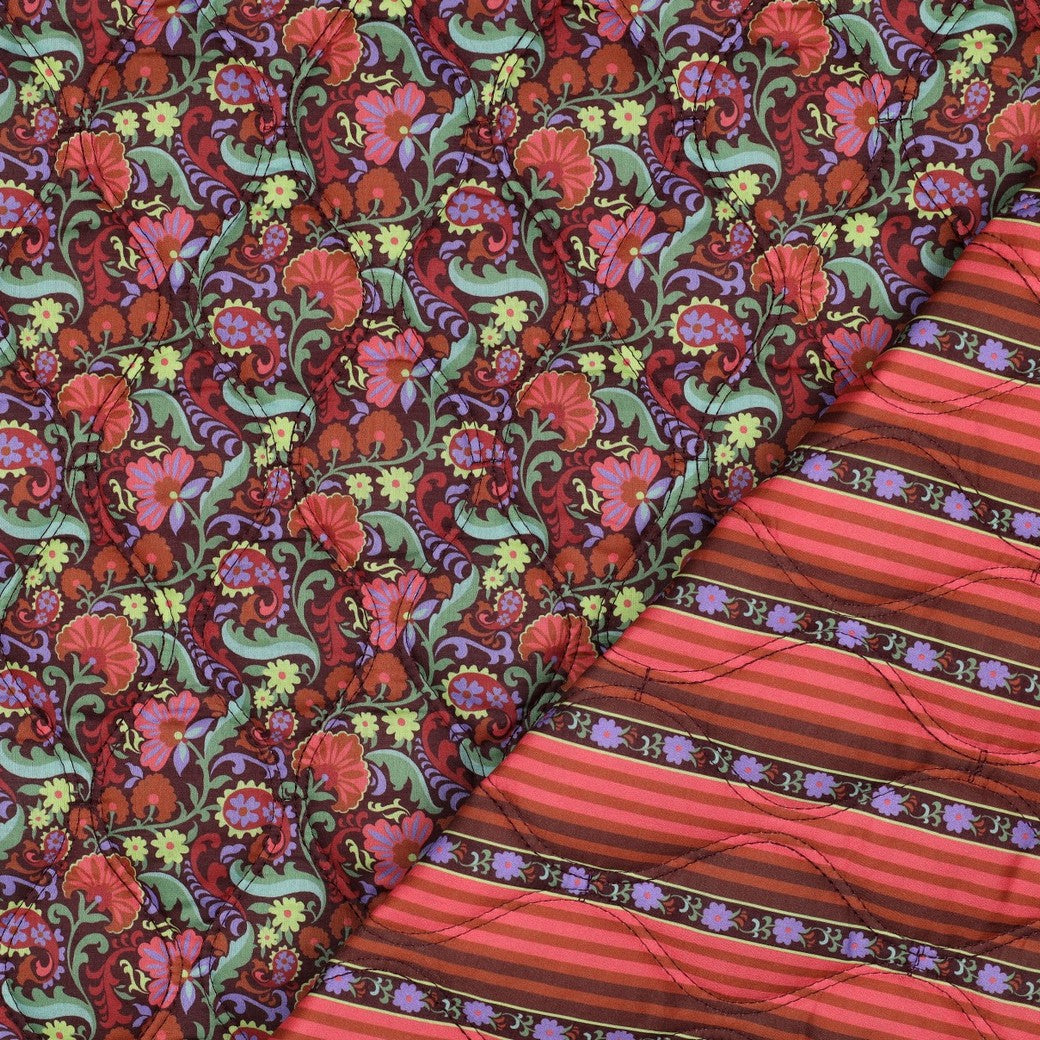 Stepped voile katoen bloemen/strepen bruin