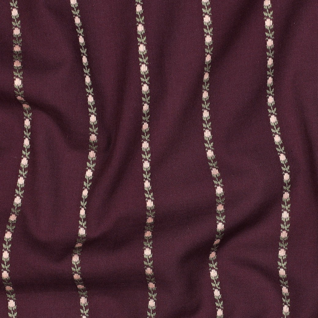 Katoenen voile dobby bloemen aubergine