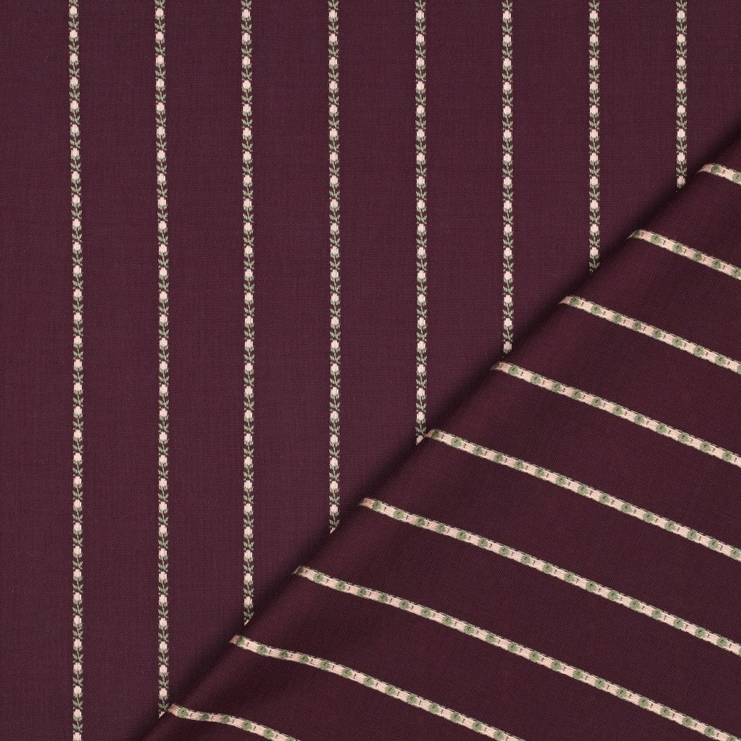 Katoenen voile dobby bloemen aubergine