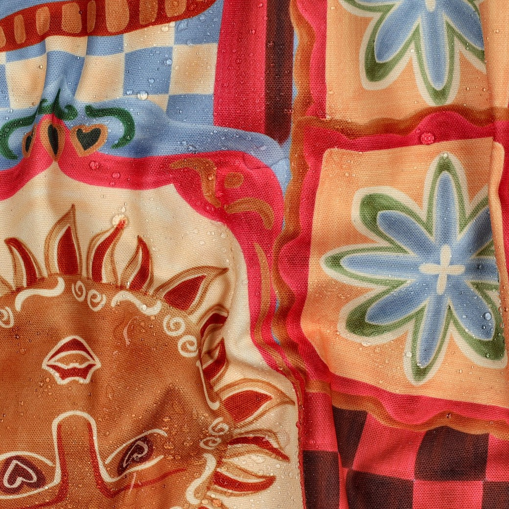 Tafelzeil patchwork roze/blauw