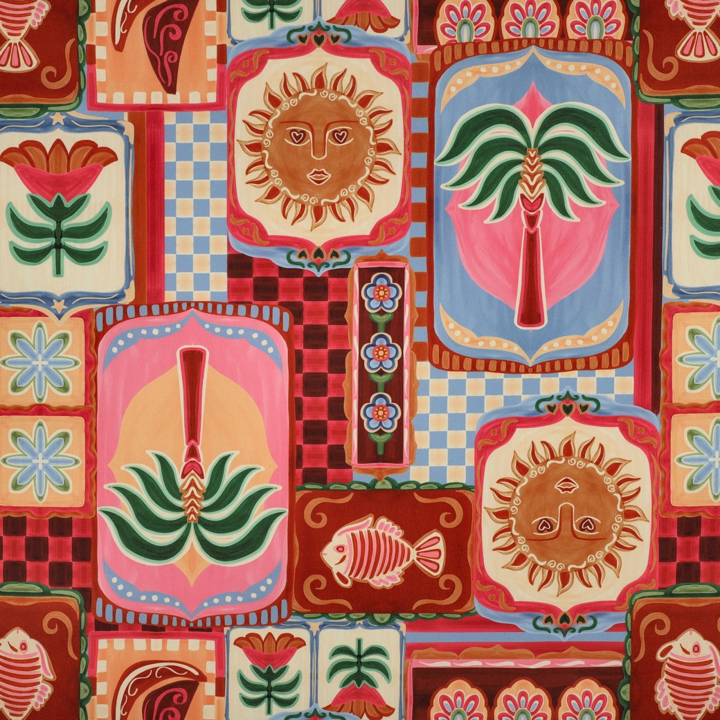 Tafelzeil patchwork roze/blauw