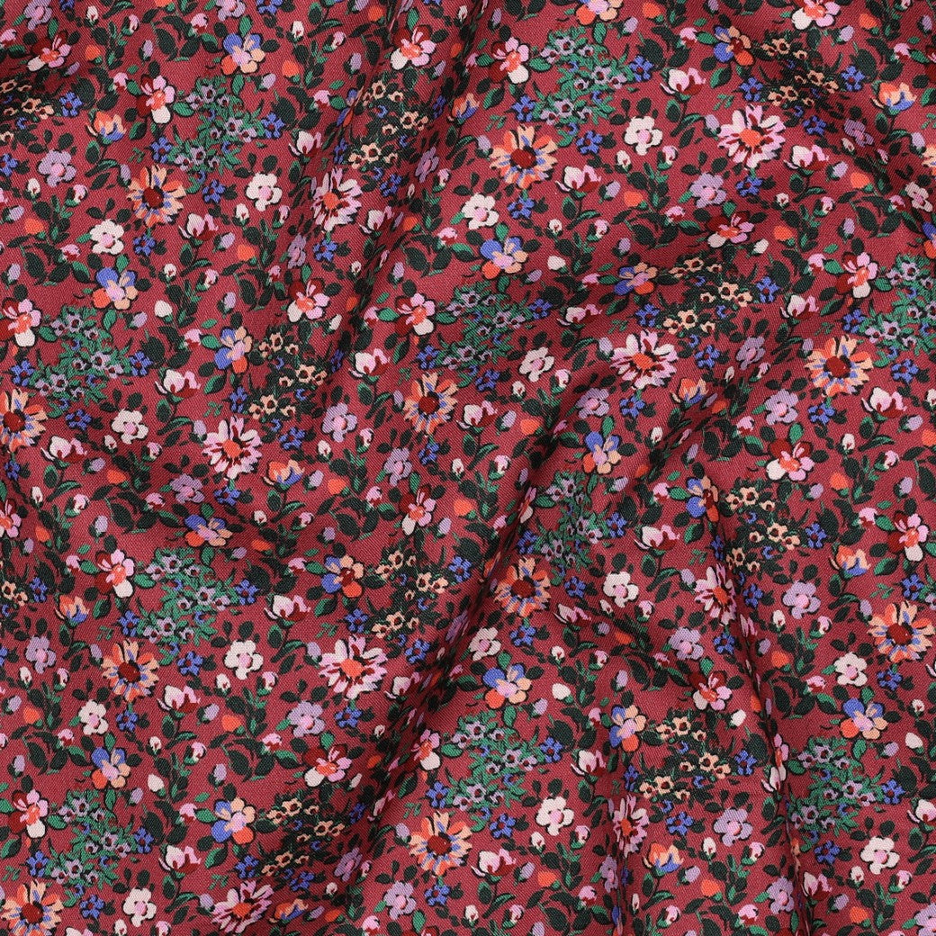 Fine poplin fijne bloemen burgundy