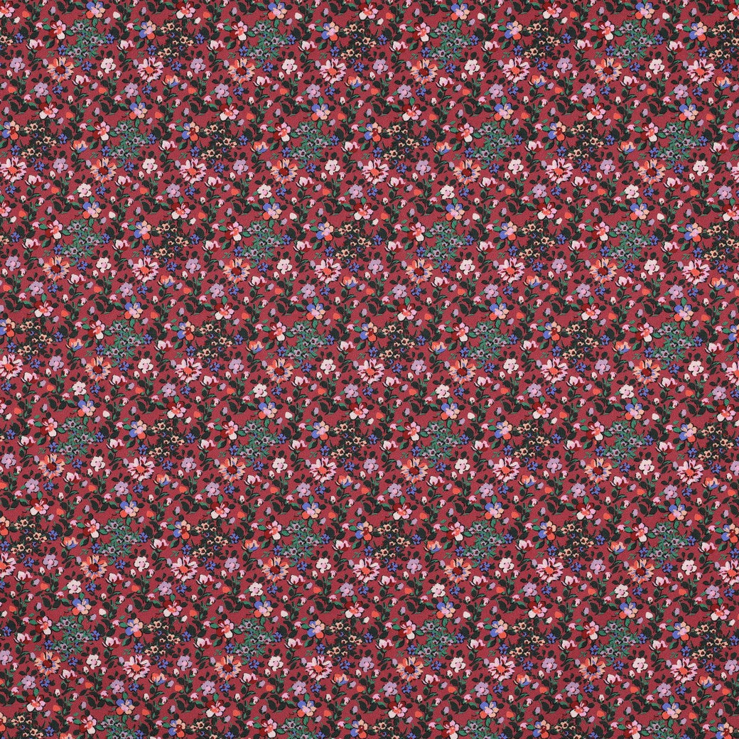 Fine poplin fijne bloemen burgundy