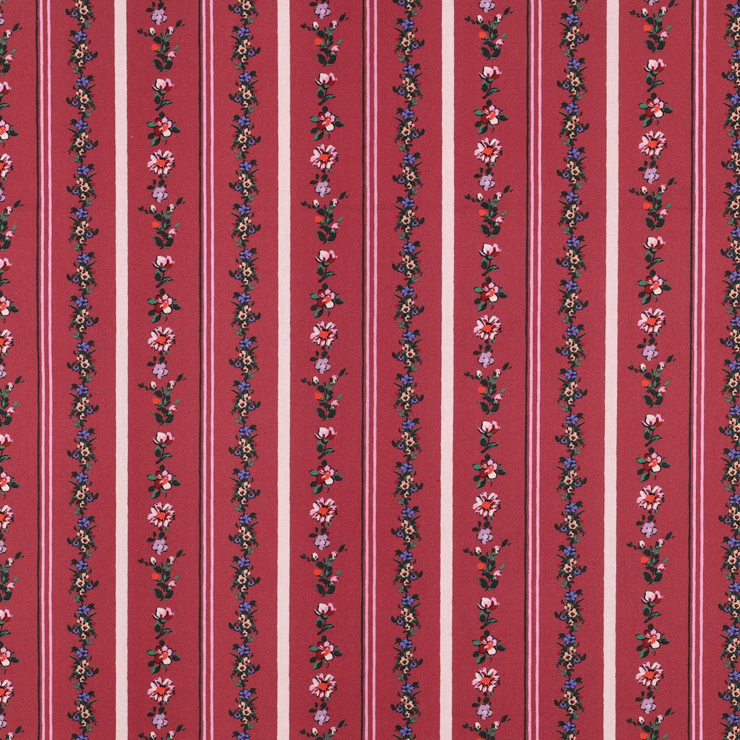 Fine poplin bloemen/strepen burgundy
