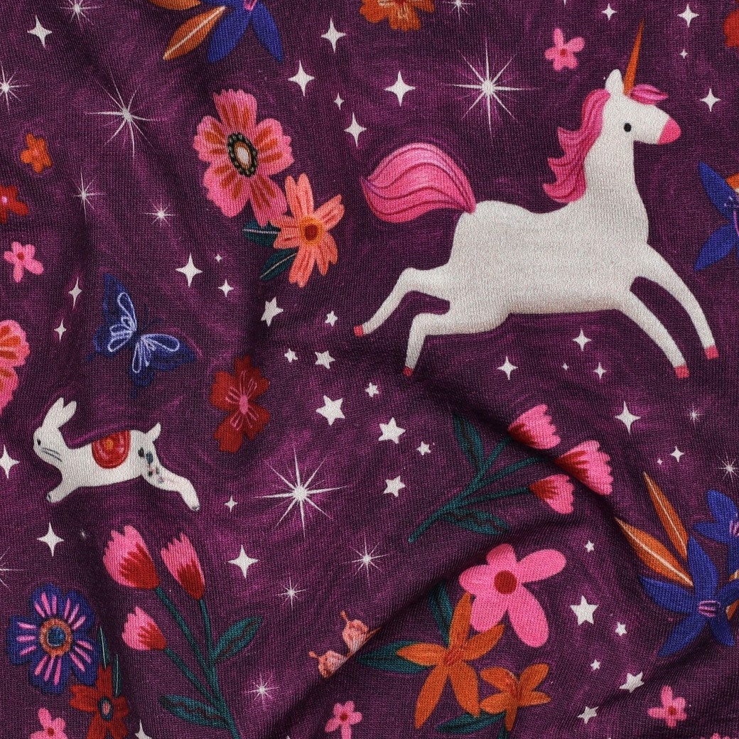 French terry digitaal unicorns donkerpaars