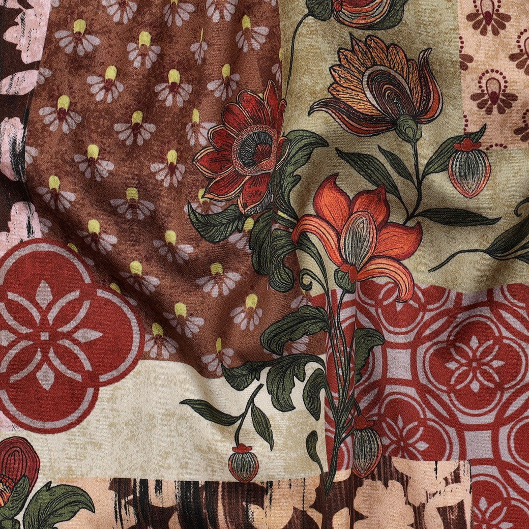 Katoen satijn digitaal patchwork rood