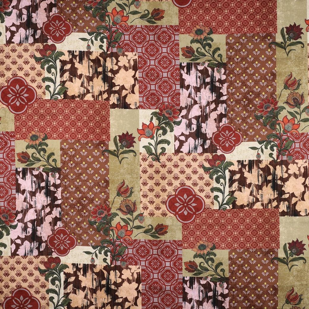 Katoen satijn digitaal patchwork rood
