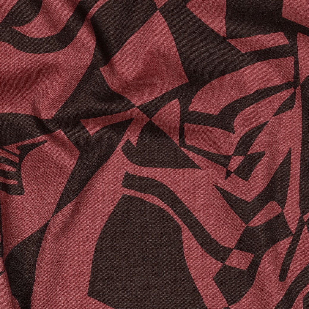 Katoen viscose abstract bruin/roze