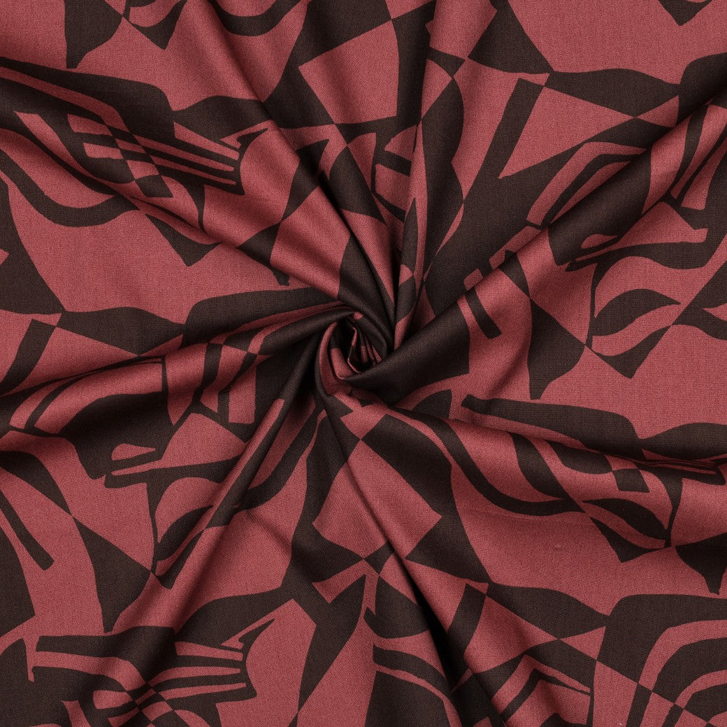 Katoen viscose abstract bruin/roze