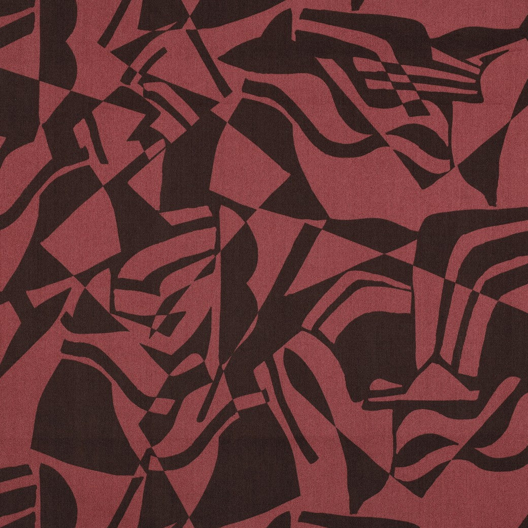 Katoen viscose abstract bruin/roze