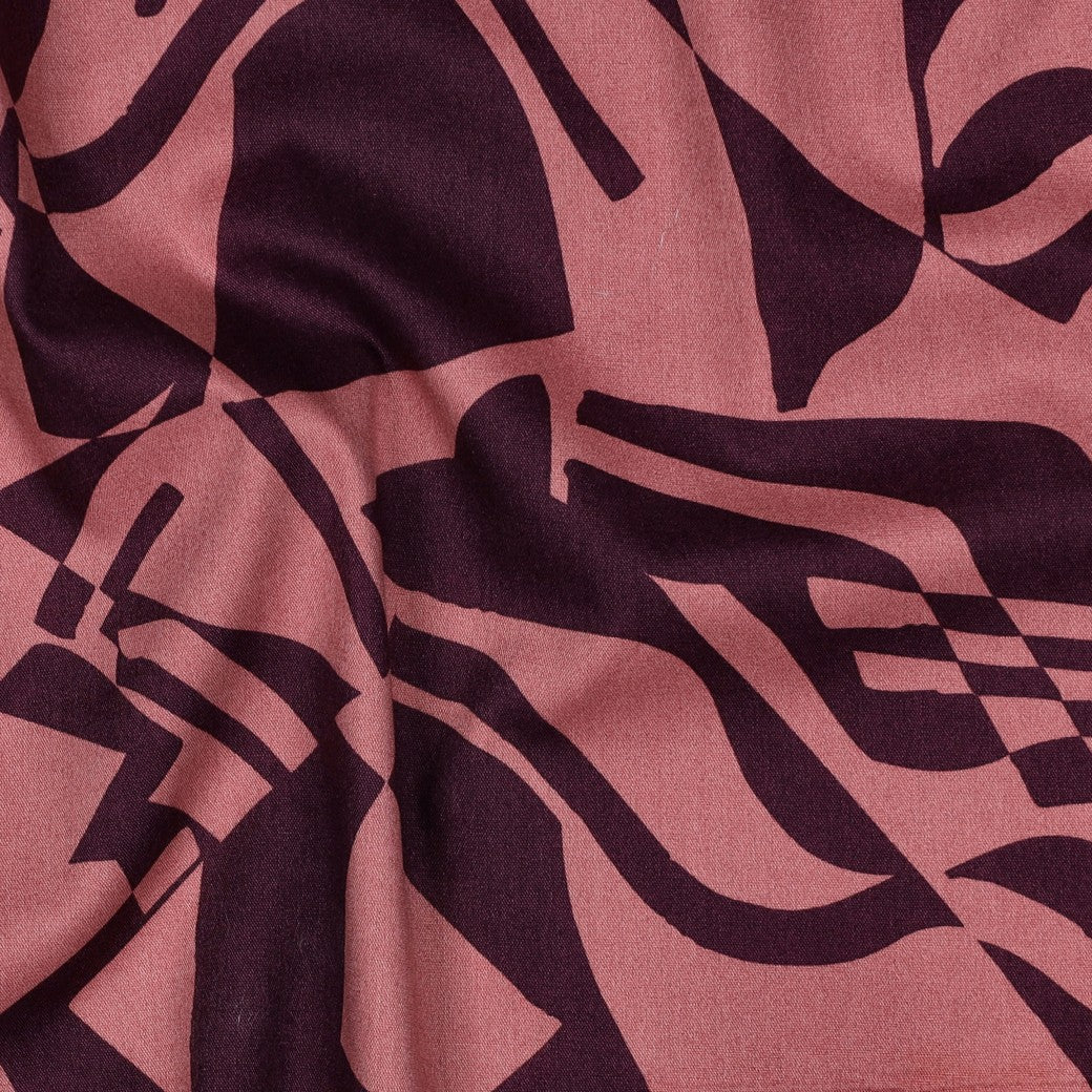 Katoen viscose abstract aubergine/roze