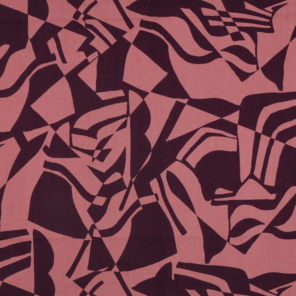 Katoen viscose abstract aubergine/roze