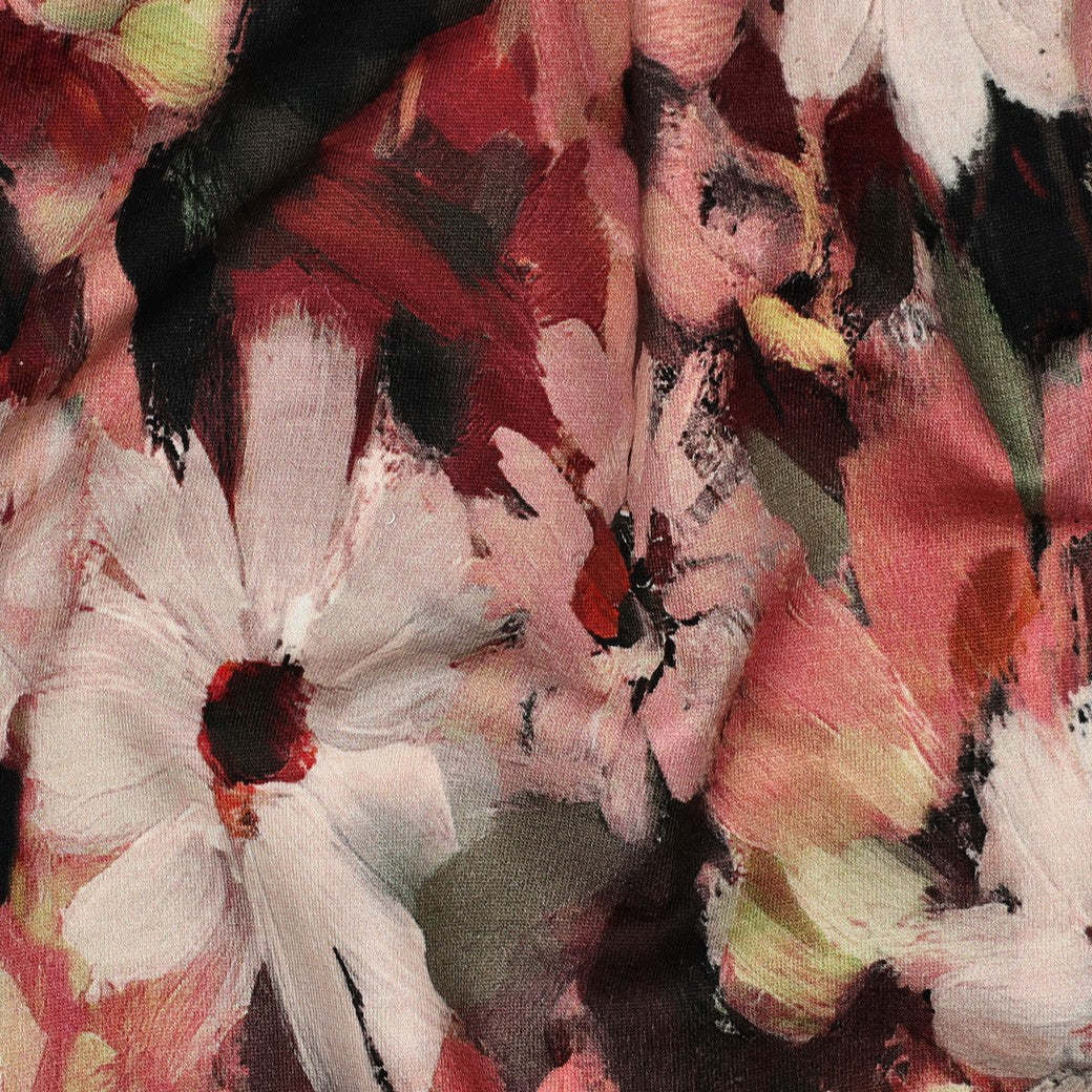 French terry digitaal bloemen burgundy