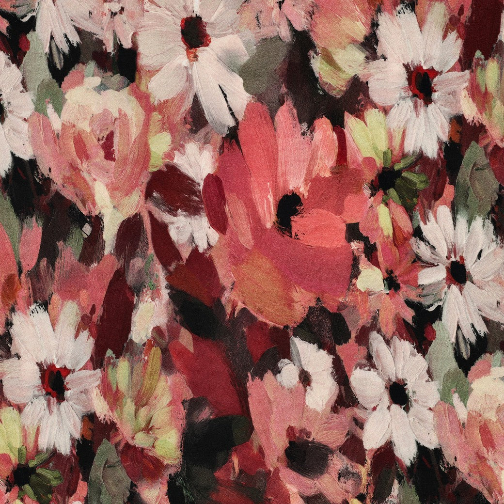 French terry digitaal bloemen burgundy