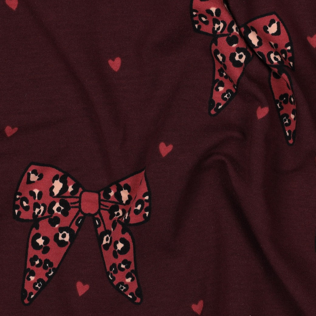 French terry luipaard strikken burgundy
