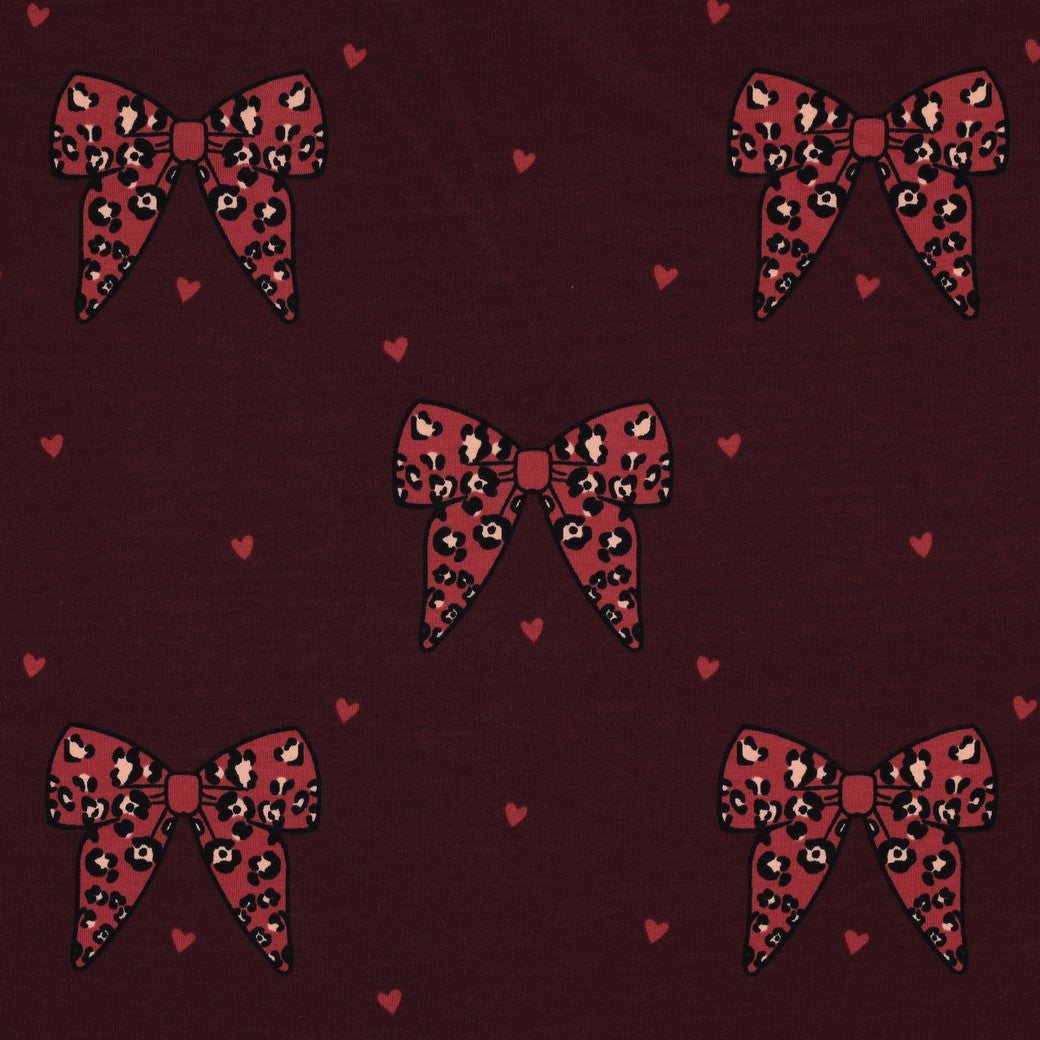 French terry luipaard strikken burgundy