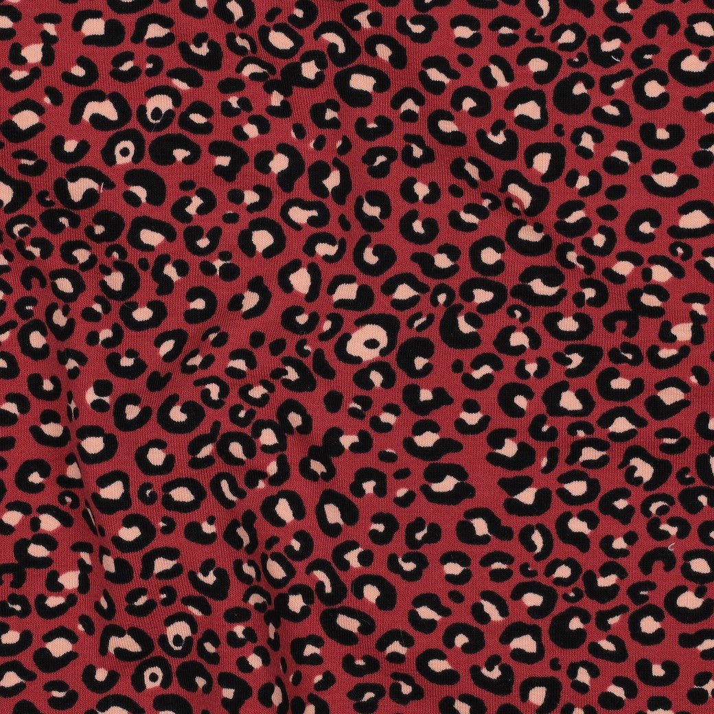 French terry luipaardprint burgundy