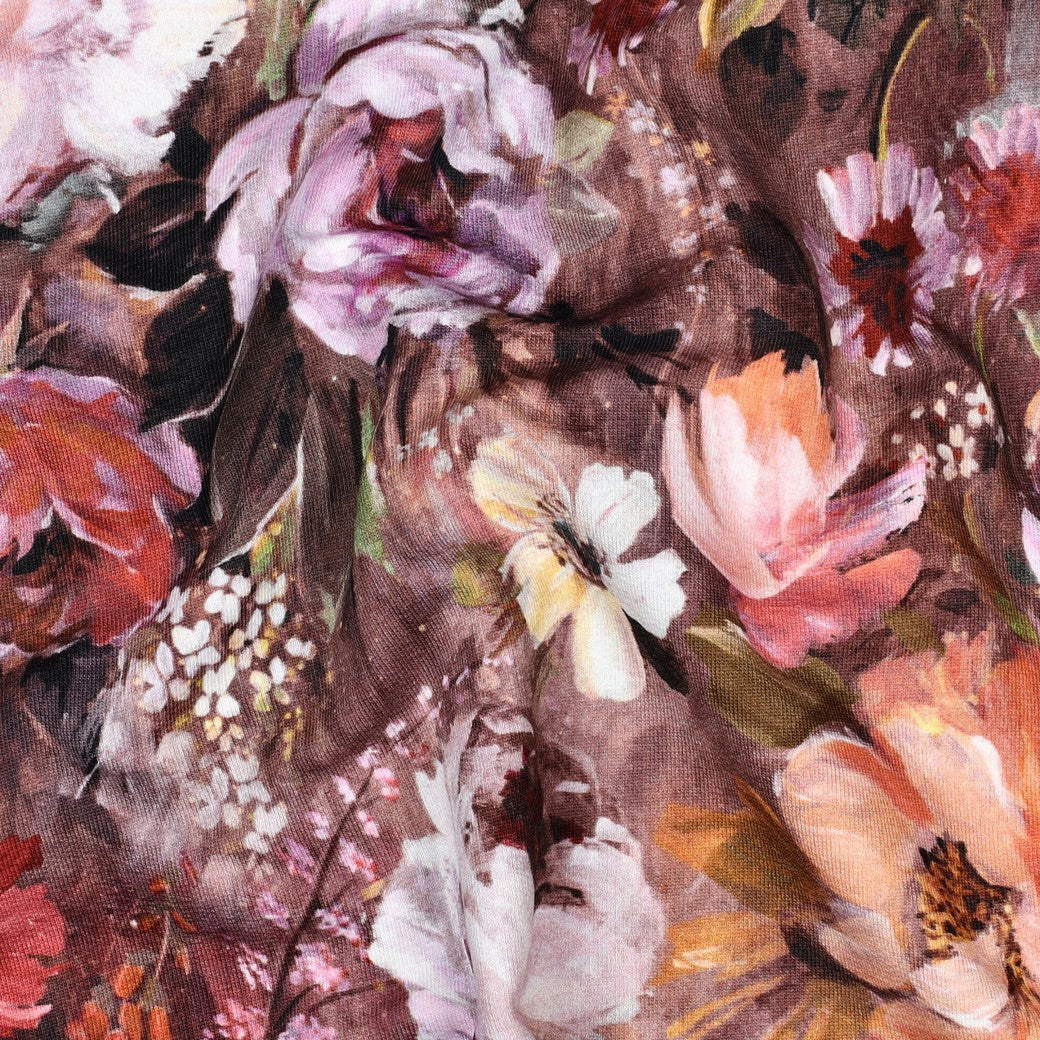 French terry digitaal bloemen bruin