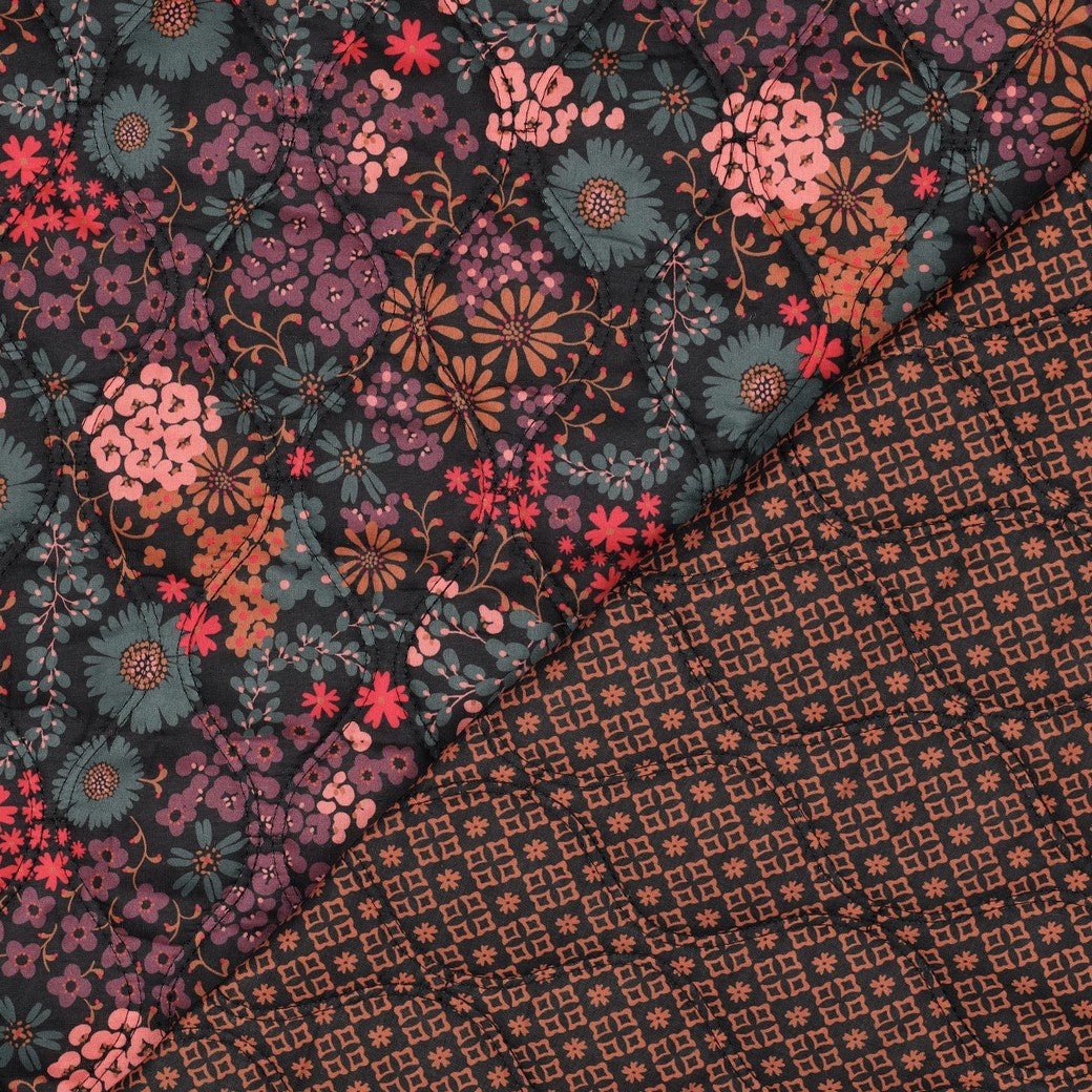 Stepped voile katoen bloemen zwart