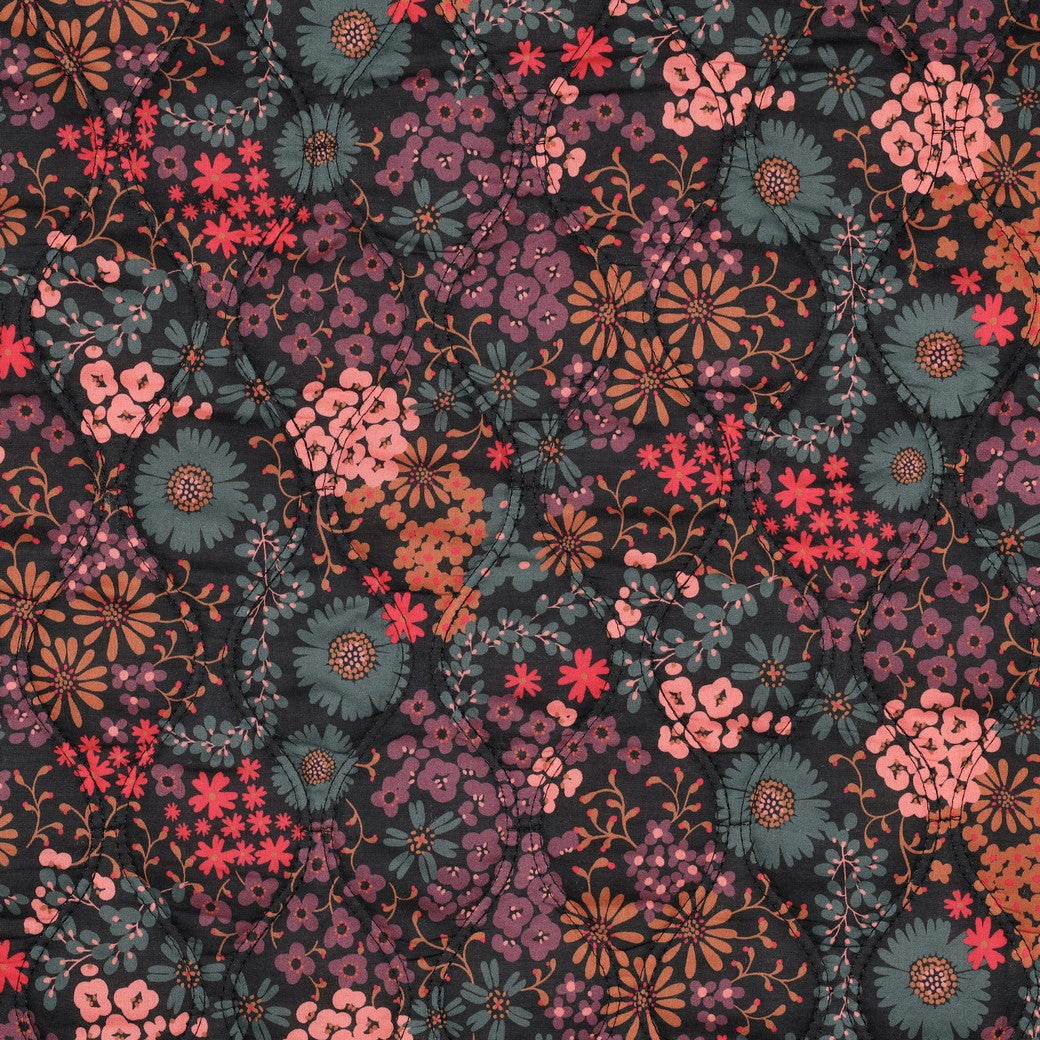 Stepped voile katoen bloemen zwart