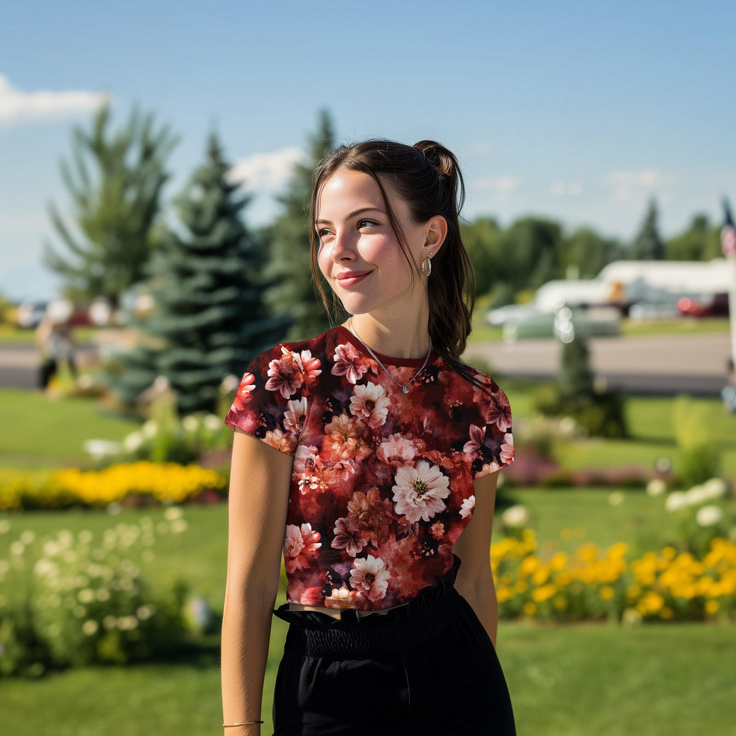 Jersey digitaal bloemen rood