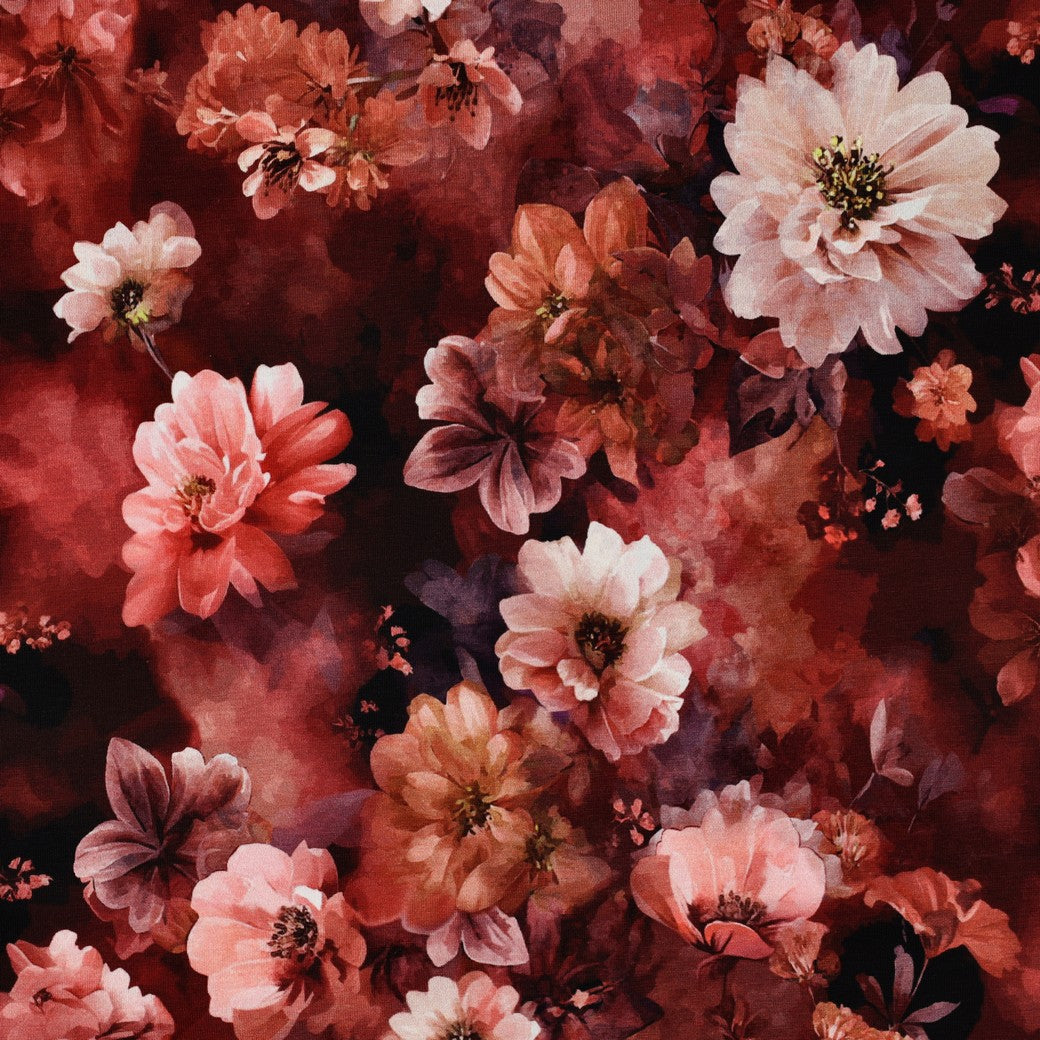 Jersey digitaal bloemen rood