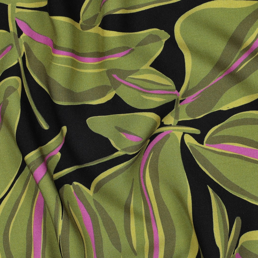 Viscose radiance bladeren zwart