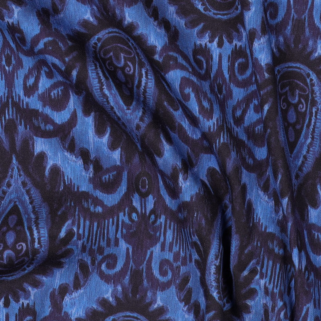 Rosella viscose stretch digitaal ornamenten blauw