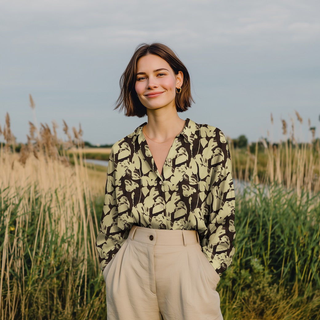 Lenzing ecovero viscose digitaal bloemen bruin