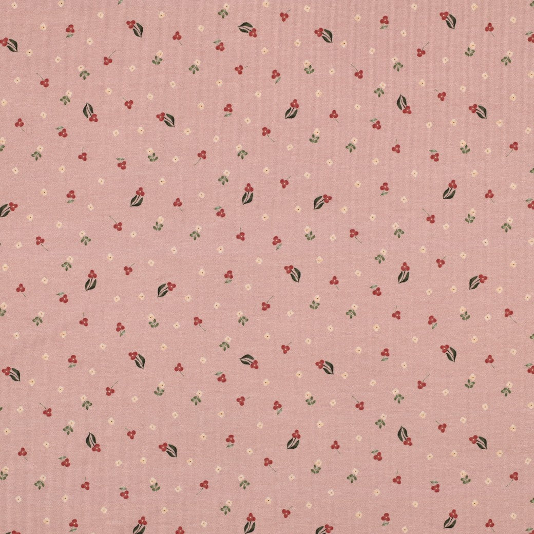 Jersey organic kleine bloemen roze