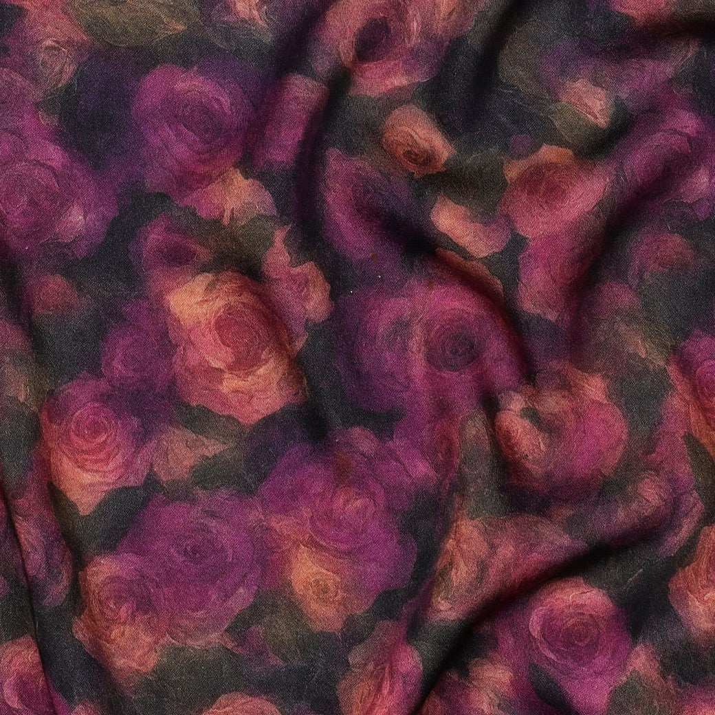 Viscose satijn digitaal bloemen paars