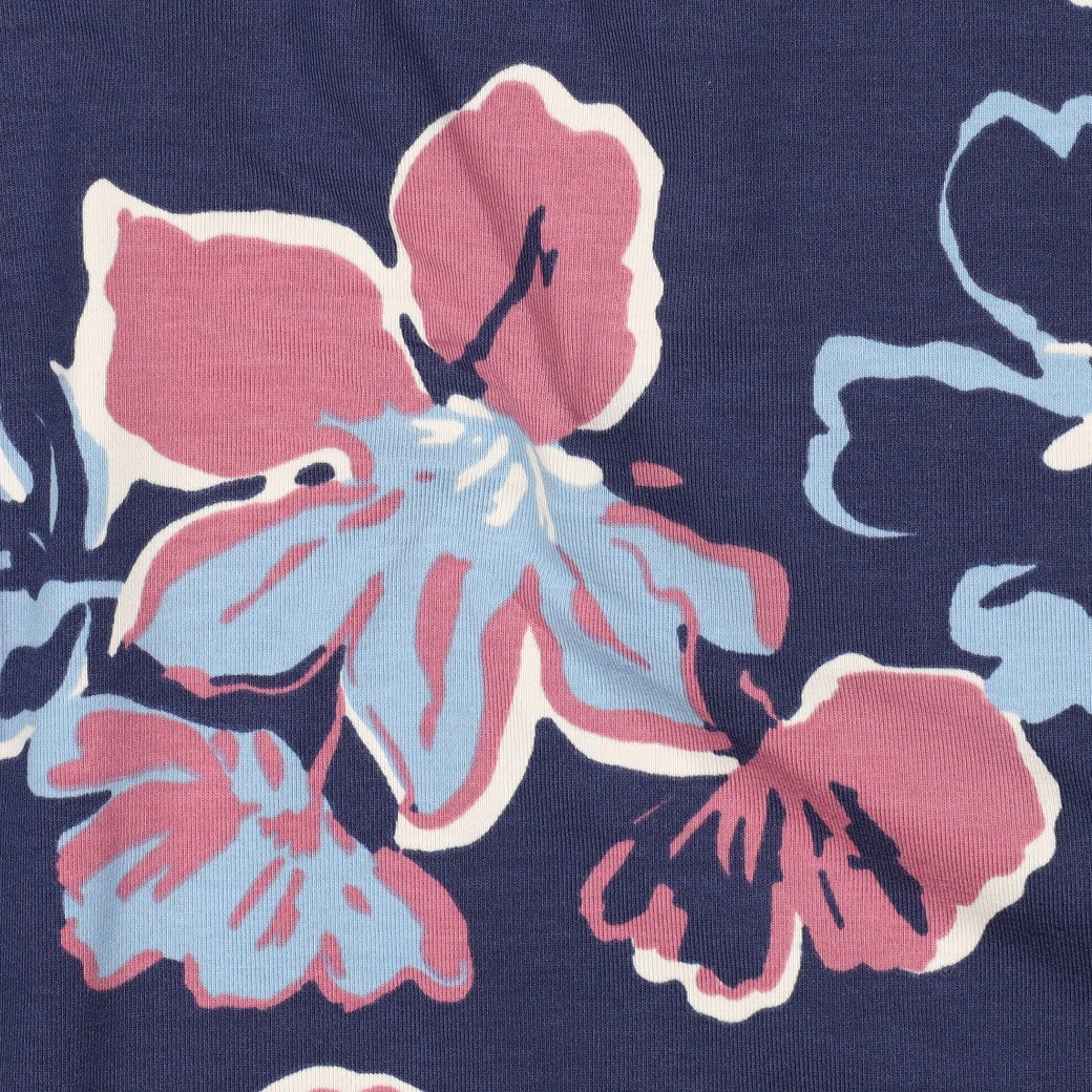Jersey bloemen donker jeansblauw