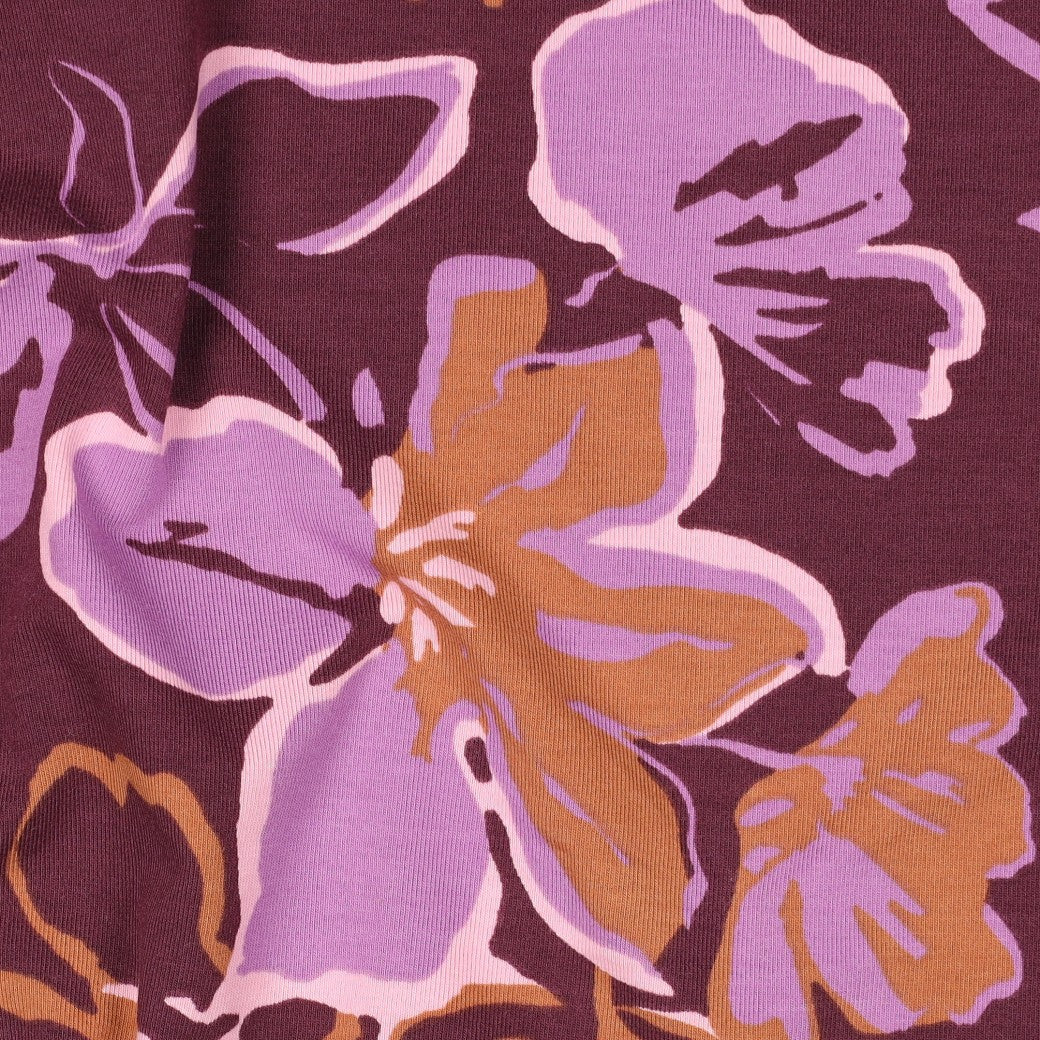 Jersey bloemen donker mauve